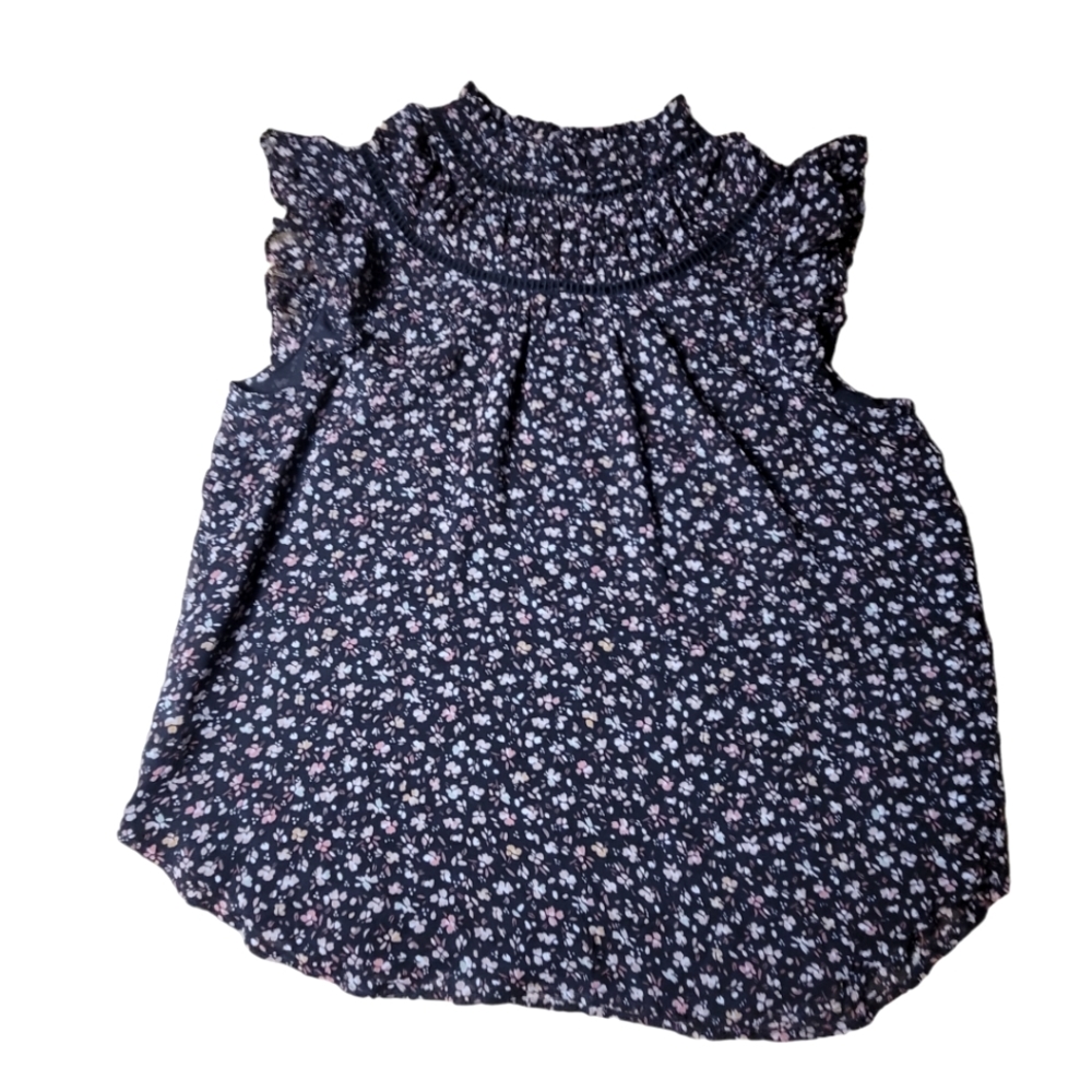 LOFT High Neck Cap Sleeve Floral Top. Medium